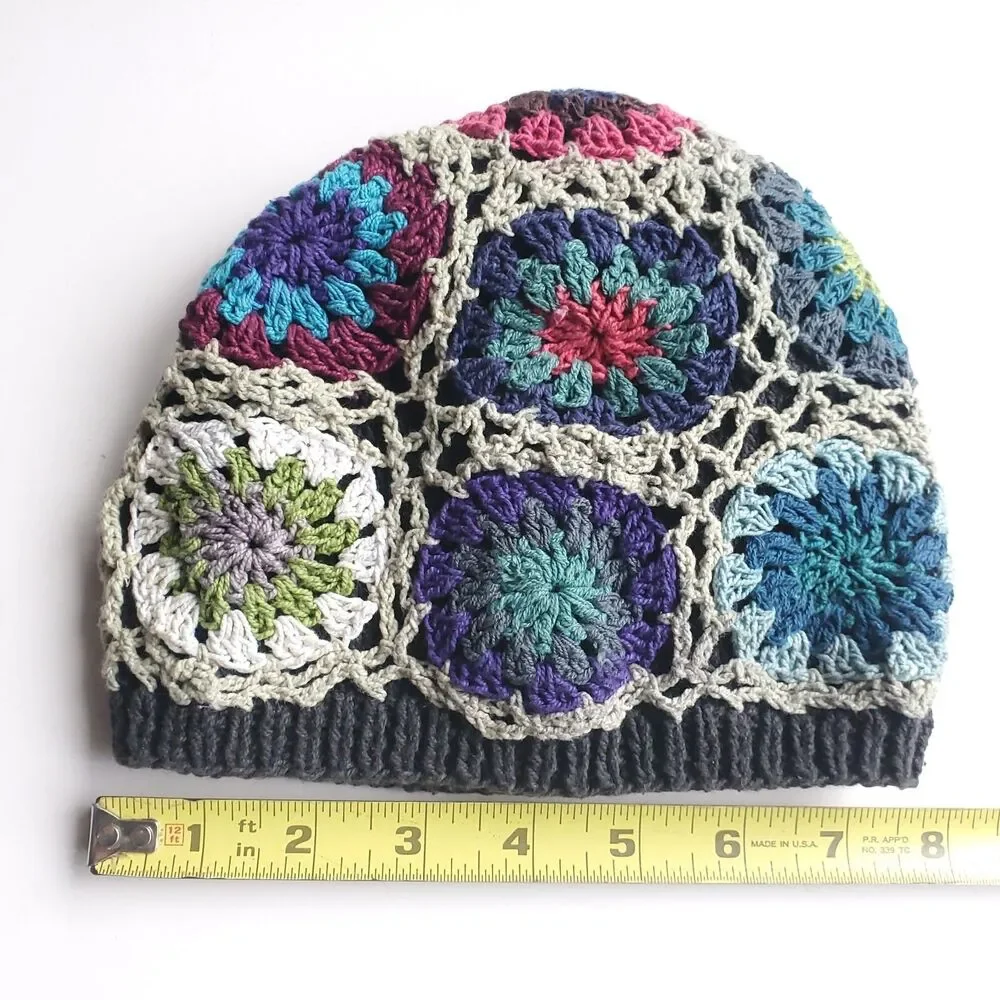 Crochet Baby Hat 3-6 Month Beanie Handmade Nepal Granny Circles Boho Cottagecore